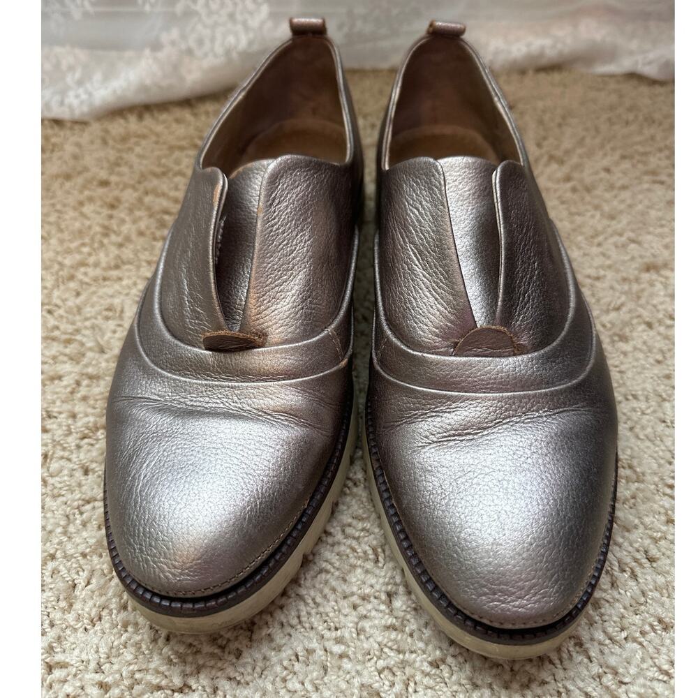 Pikolinos Metallic Pewter Leather Slip-On Loafers Size 37‎